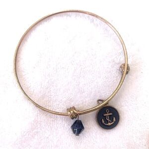Anchor Charm Bracelet - Blue/Gold Finish, Expands 2”-3.5”